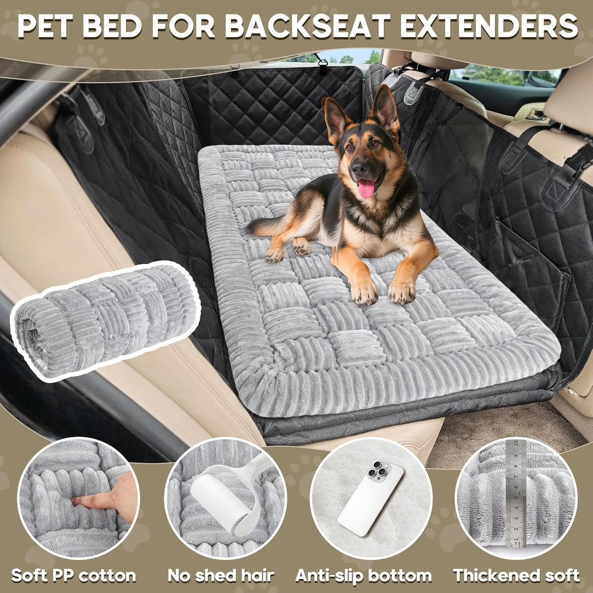 Dog Car Bed Mat, Non-Slip Backseat Extender Pet Blanket