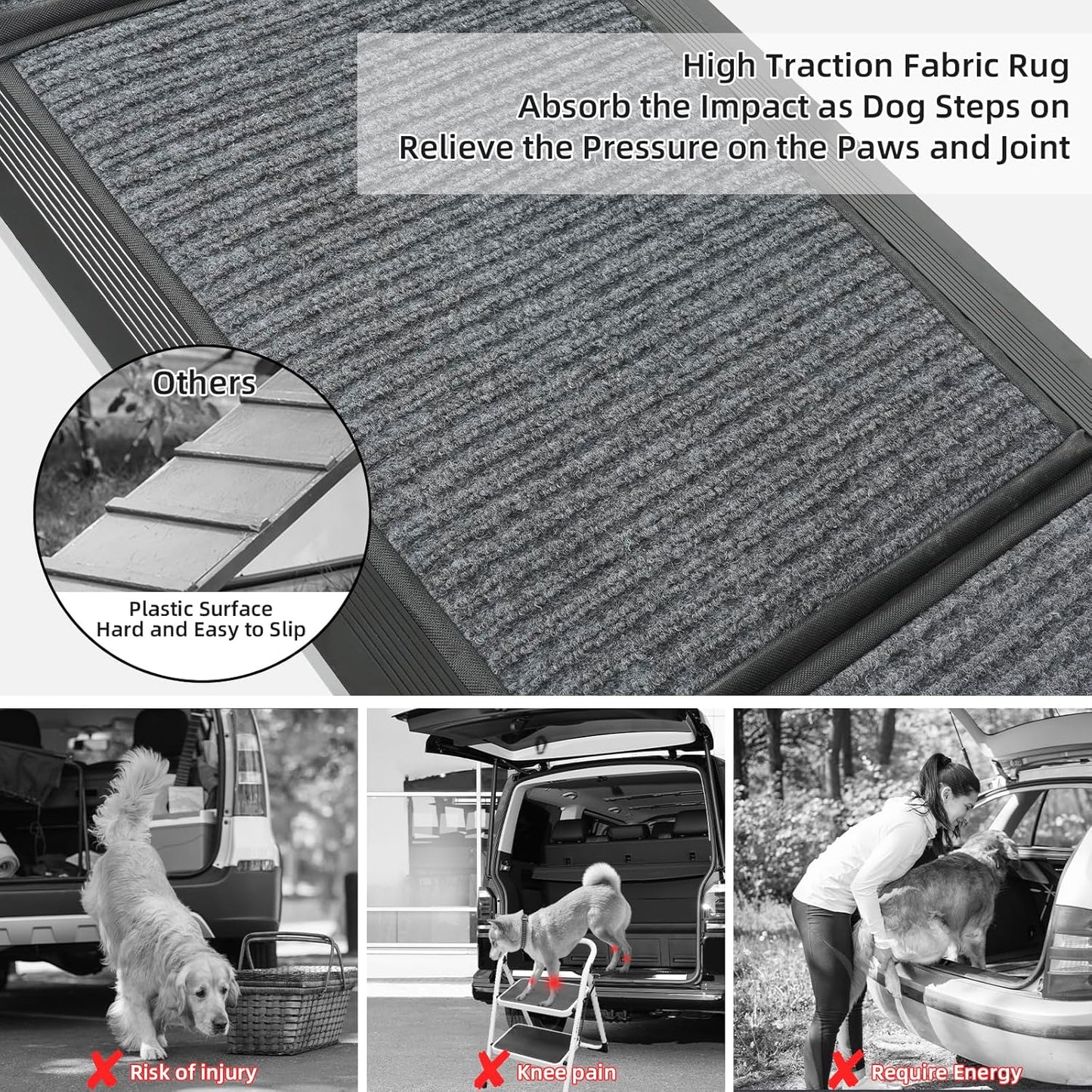 Folding Pet Car Ramp with Non-Slip Rug Surface, Portable