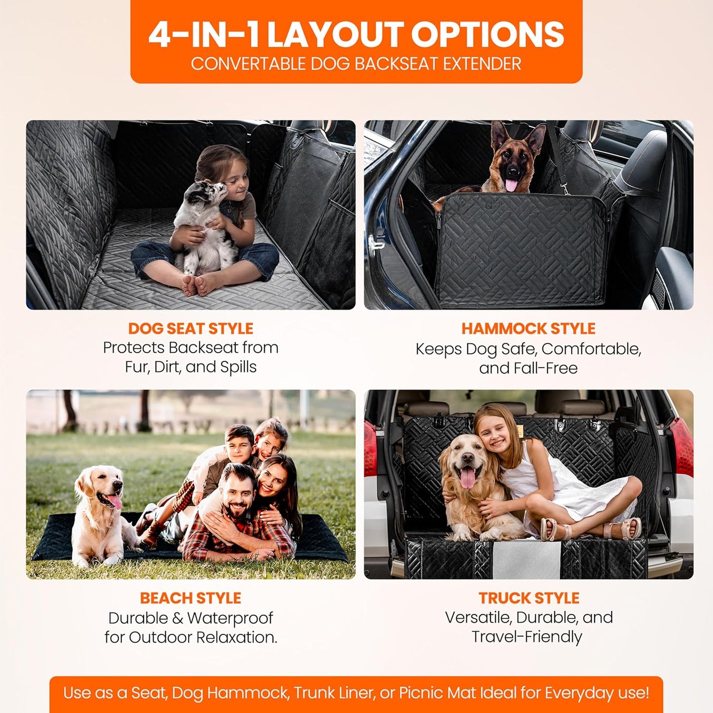 Dog Back Seat Cover Hard Bottom - 2025 Upgraded Materials