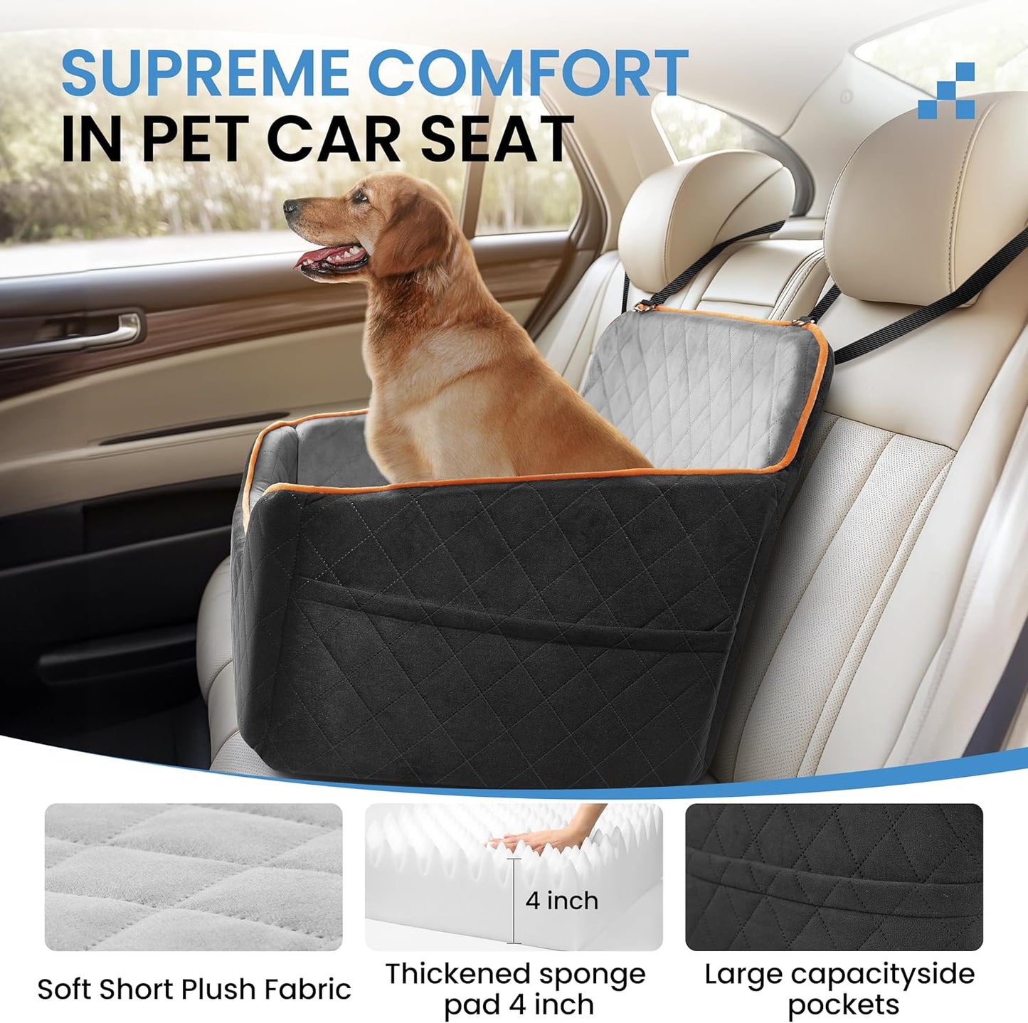 Dog Car Seat for Medium Dogs - Pet Car Seat with 2 Safety