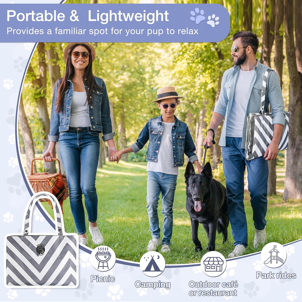 Waterproof Dog Mat, Portable Reversible Pet Travel Mat, Pet