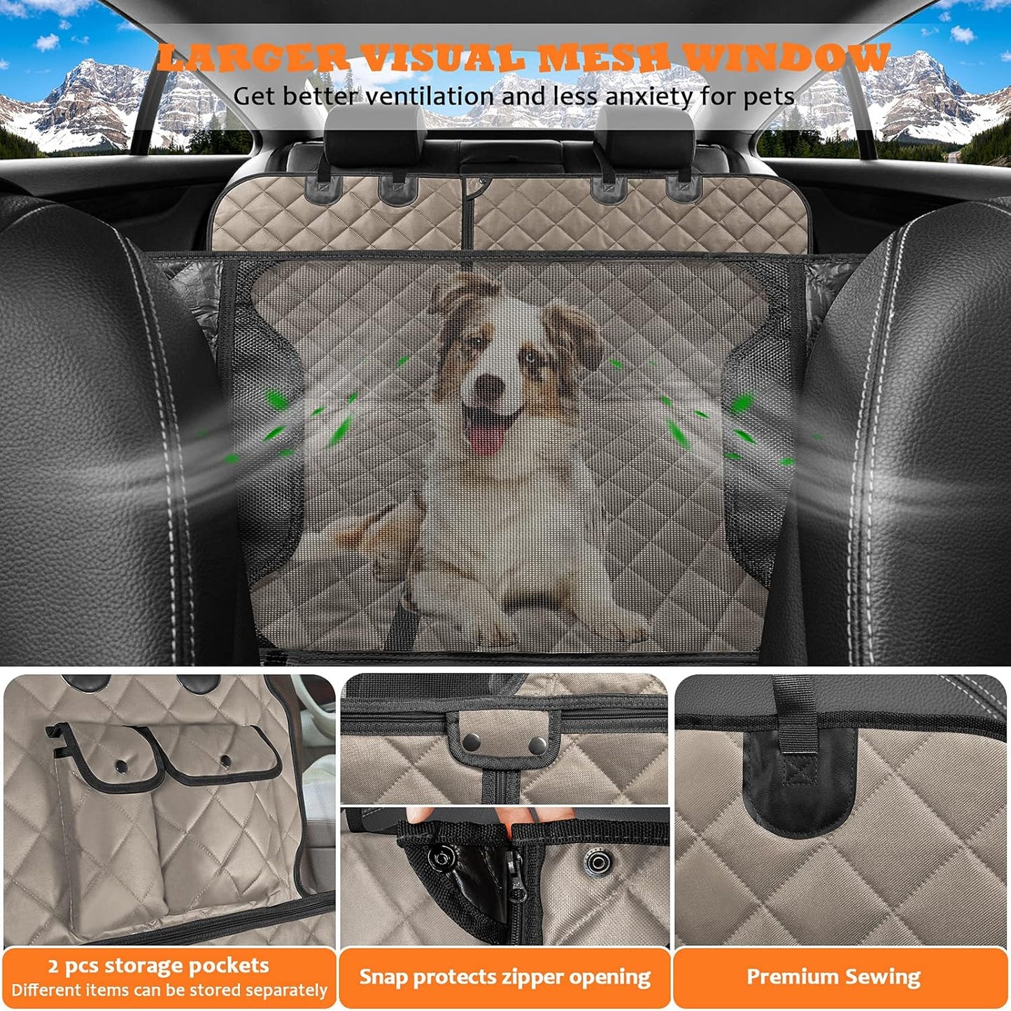 6-in-1 Dog Car Seat Cover for Back Seat, Waterproof Dog Car