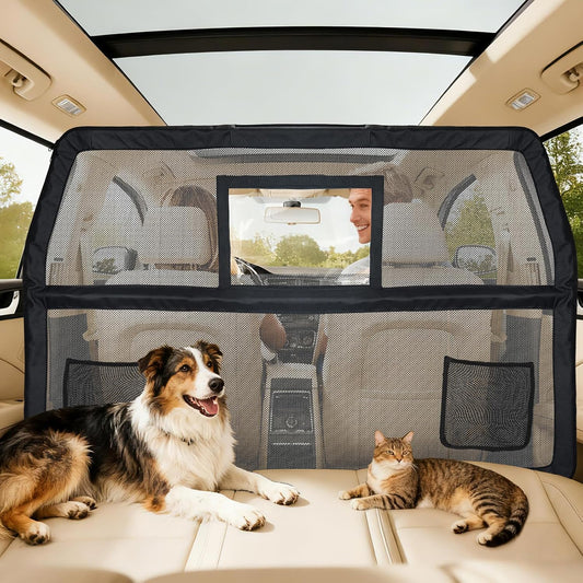 50" Pet Dog Car Barrier with Removable Visual Window, Pet