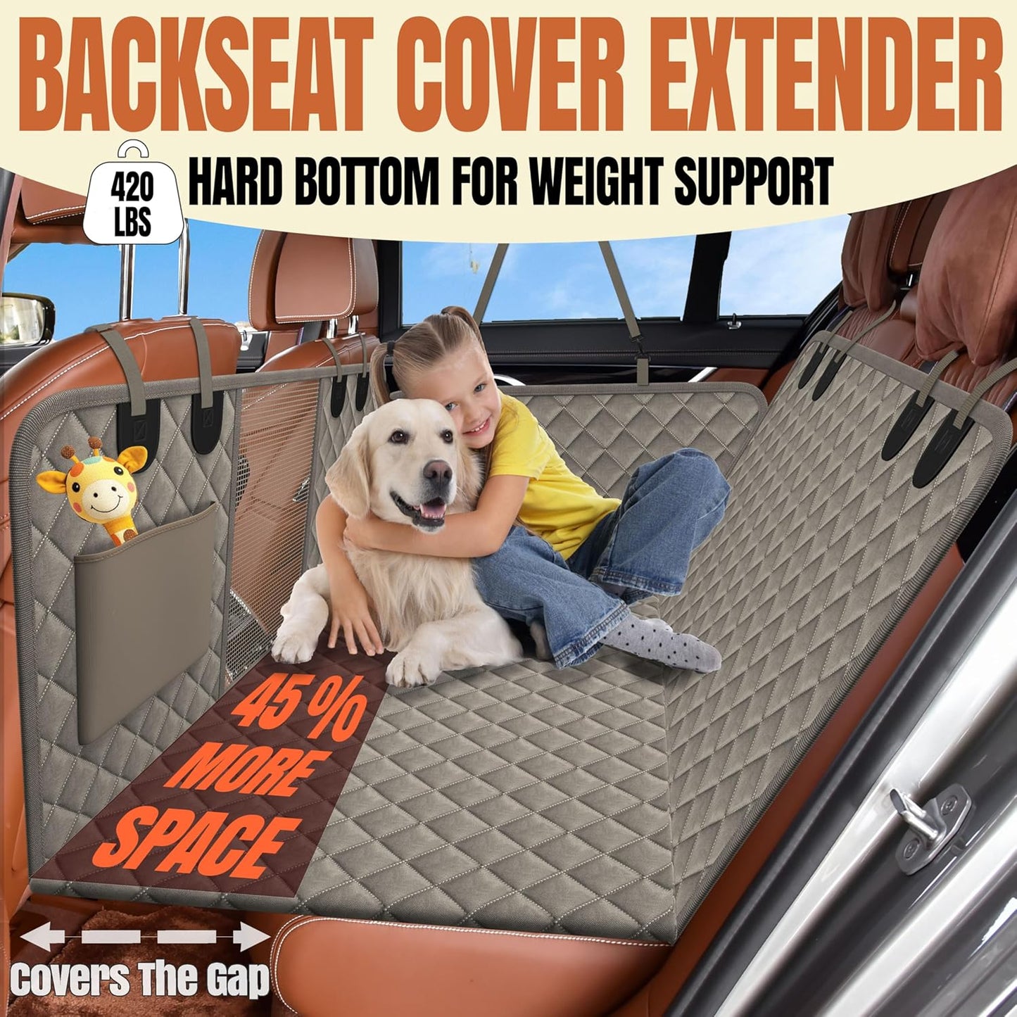Back Seat Extender for Dogs, Hard Bottom Car Seat Cover for