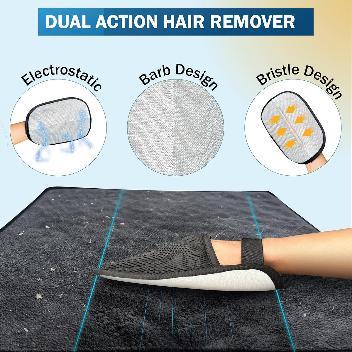 Pet Hair Removal Glove & Mitt for Couch, Furniture & Car