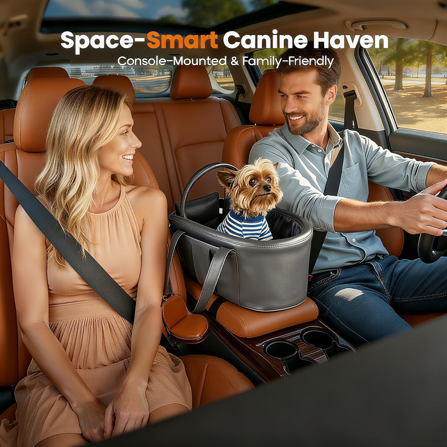 Portable Small Dog Seat for Car, Luxury Leather Center