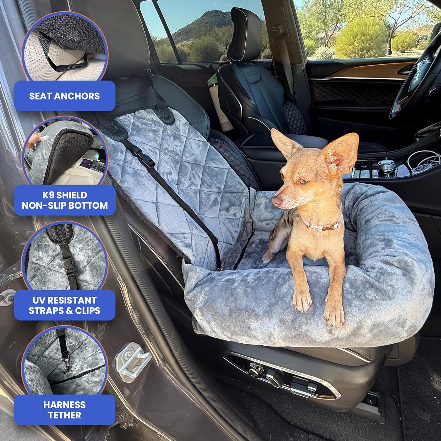 Dog Car Seat – Plush Travel Bed for SUVs, Trucks & Sedans –