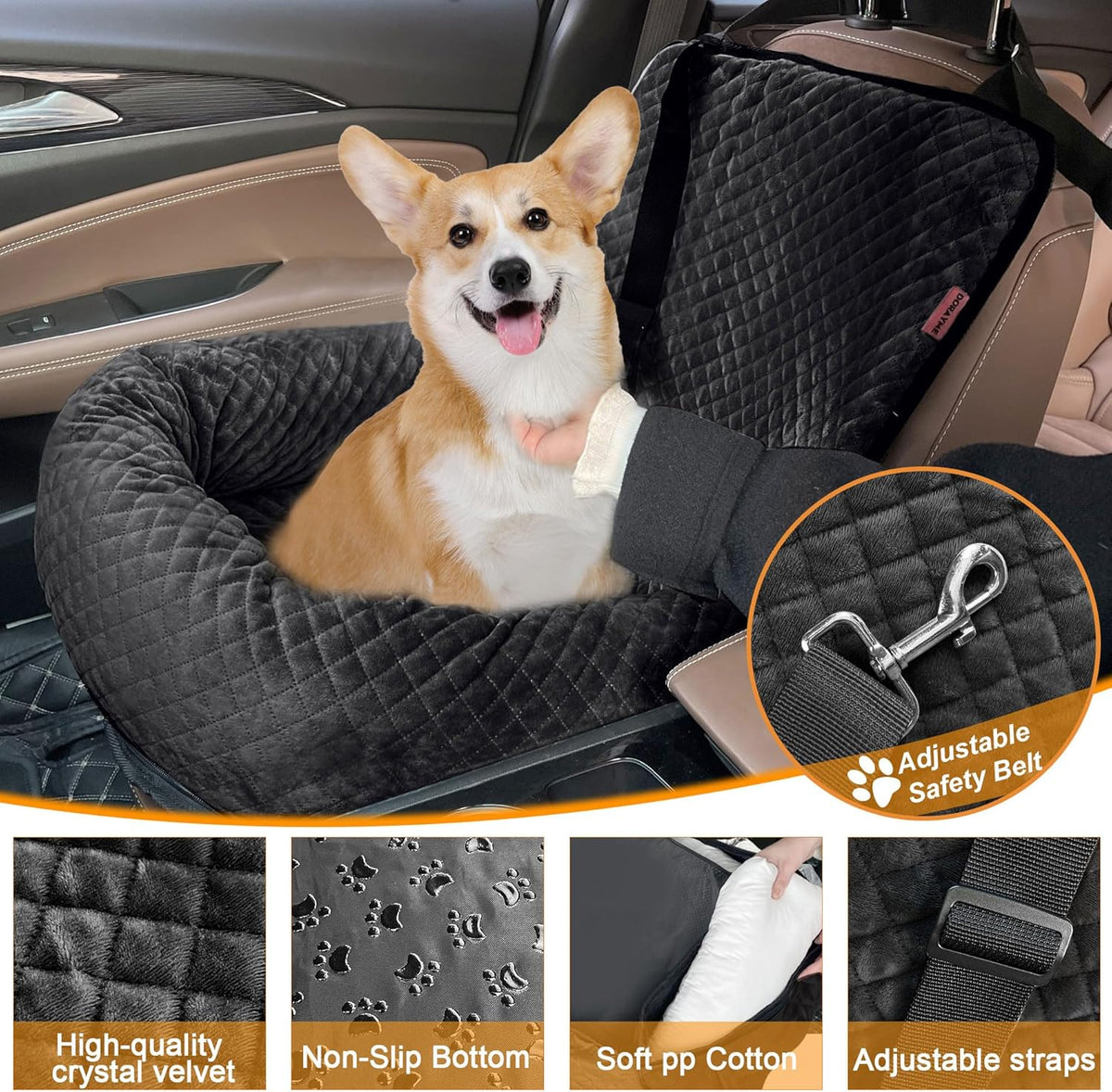 Dog Car Seat for Small/Medium Dogs,Dog Car Bed Washable Pet