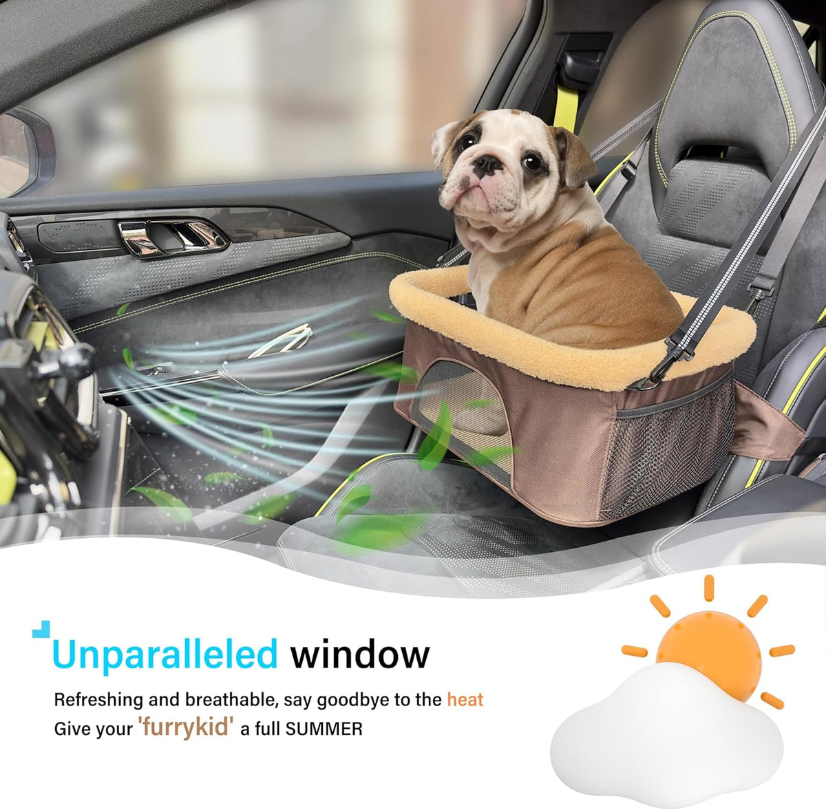 Deluxe Dog Booster Seat with Height-Adjustable Foldable