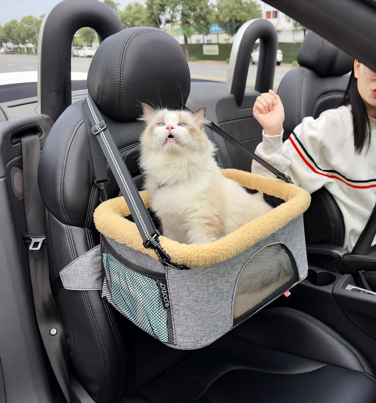 Deluxe Dog Booster Seat with Height-Adjustable Foldable