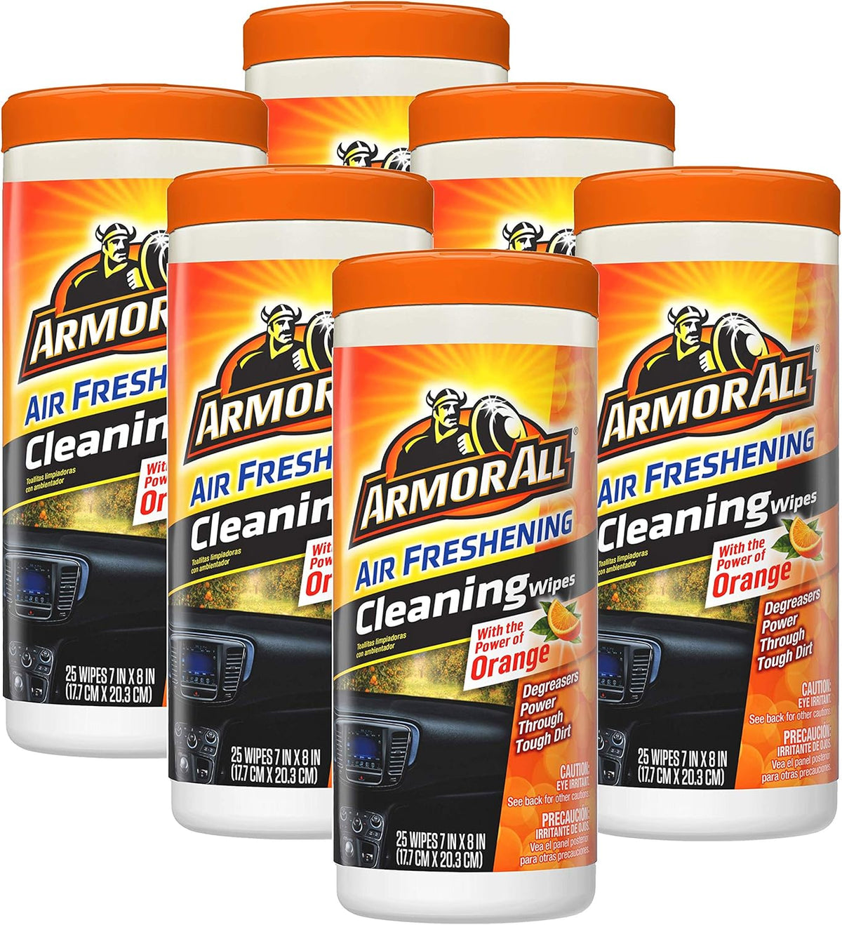 Lint-Free Orange Air Freshening Car Cleaning Wipes - 6 Pack