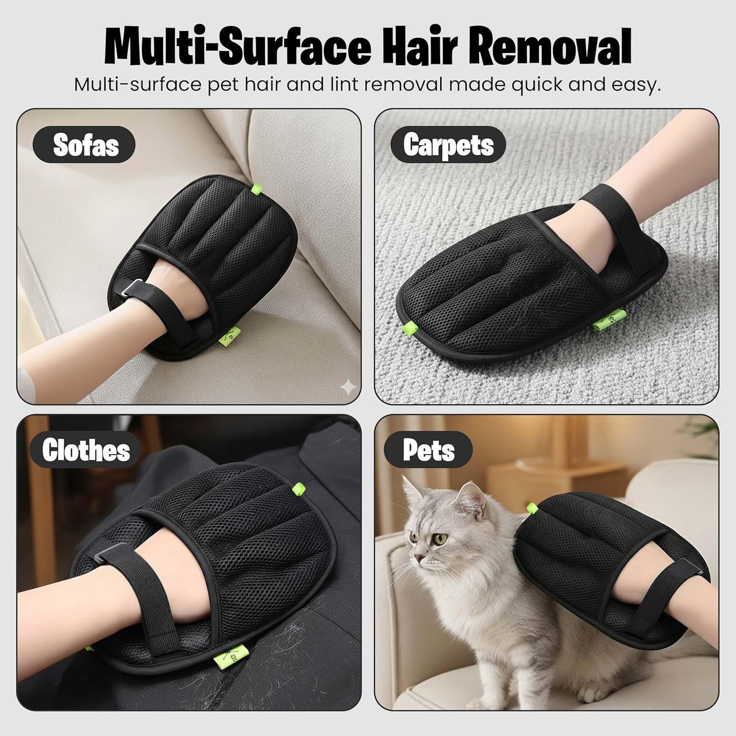 Pet Hair Removal Glove for Cats & Dogs, Five-Finger