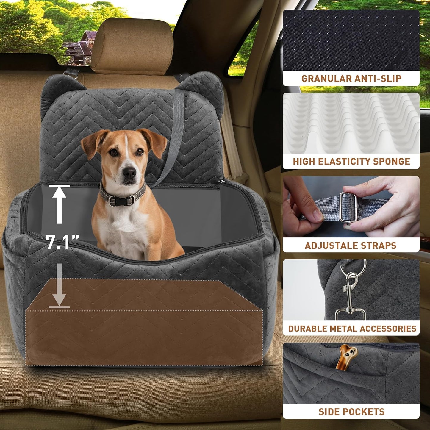 Dog Car Seat for Small/Medium Dogs Up to 30 lbs, Memory