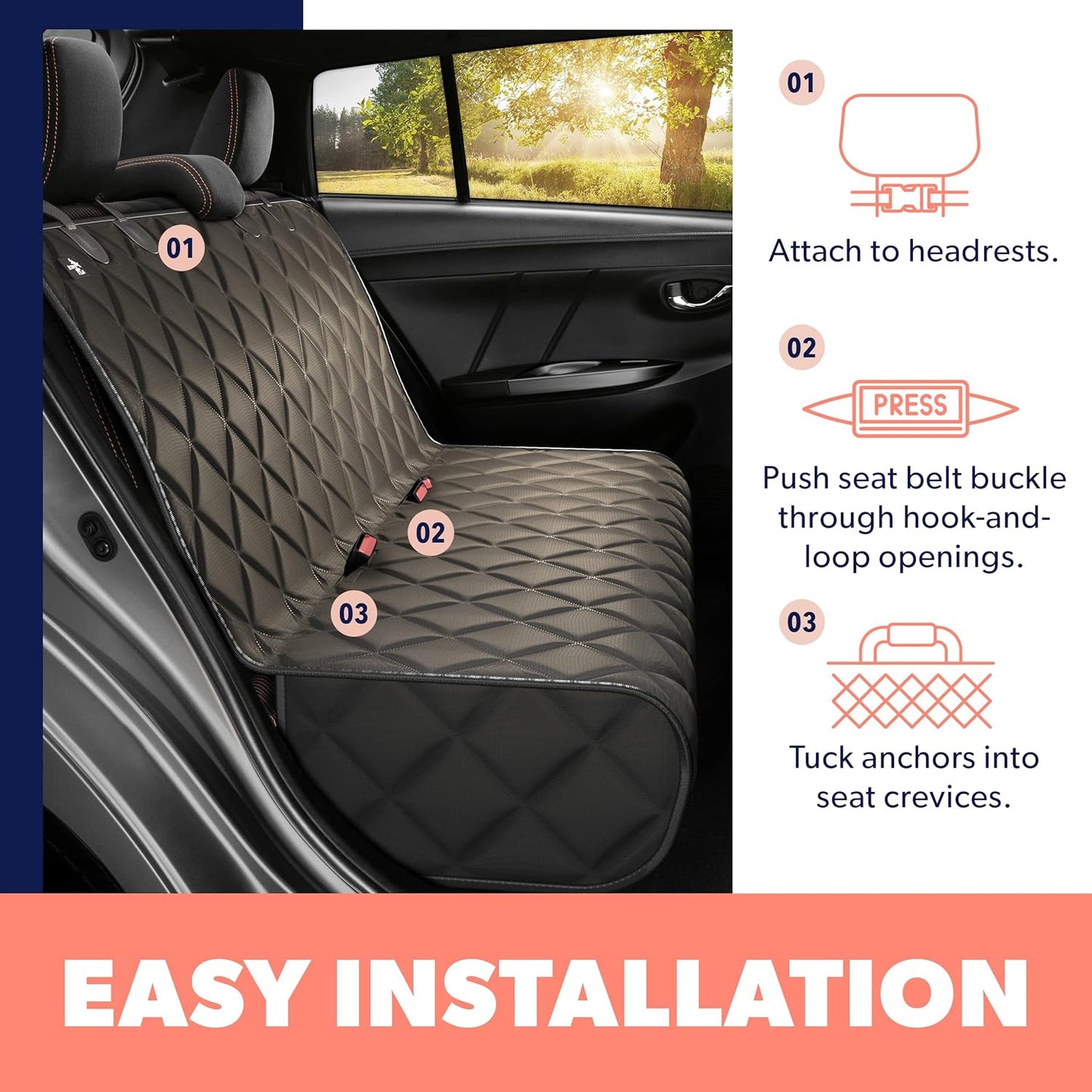Black Car Rear Seat Cover for Dogs, Durable Waterproof &