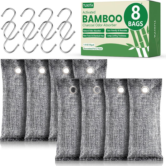 TUXIYA 8Pack Activated Charcoal Odor Absorber, Odor Eliminator for Strong 0dor,Shoe Deodorizer,Bamboo Charcoal Air Purifying For in Car,Closet,Shoe, Basement(50g/1.77oz Each)