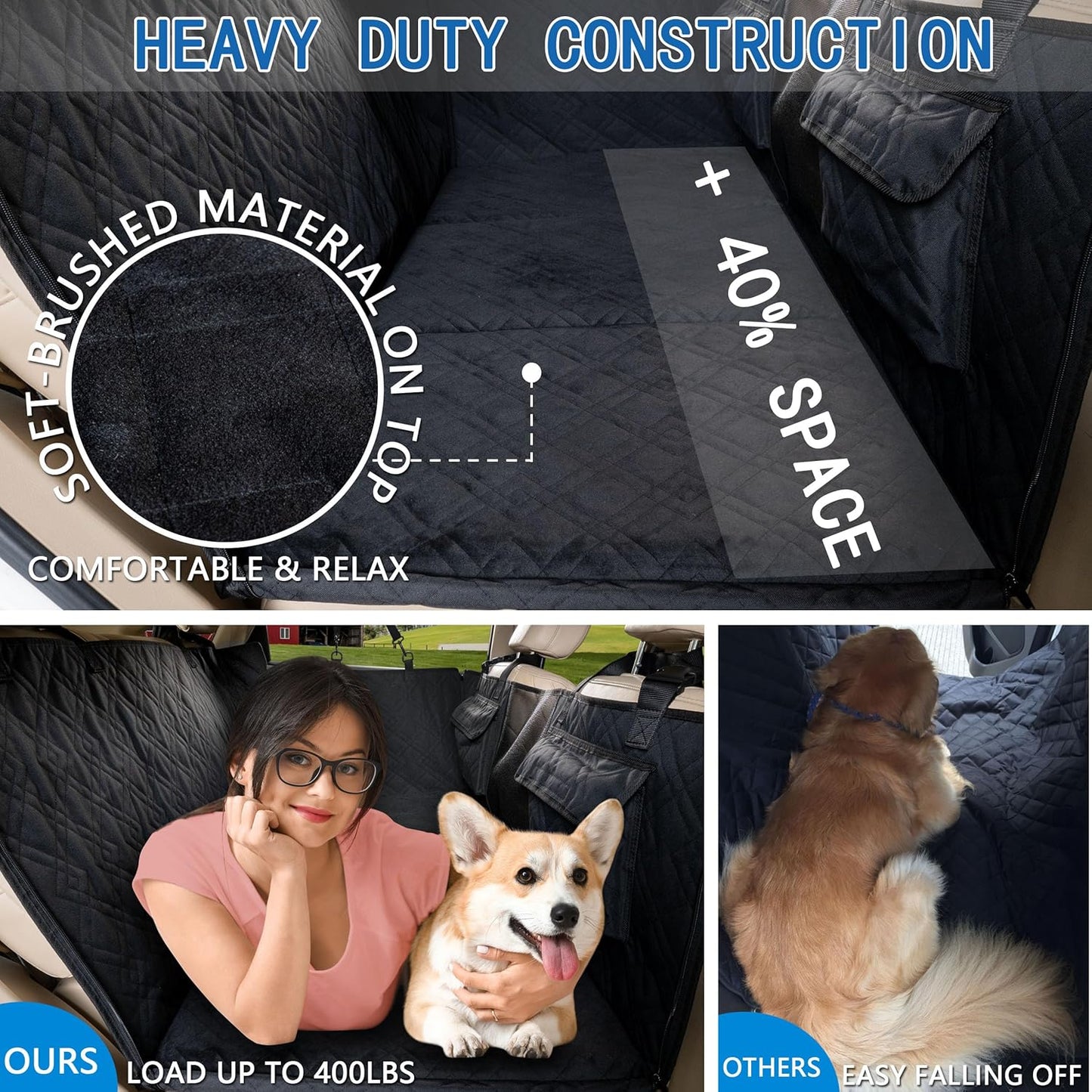 Soft-Brushed Back Seat Extender, Dog Car Seat Cover with