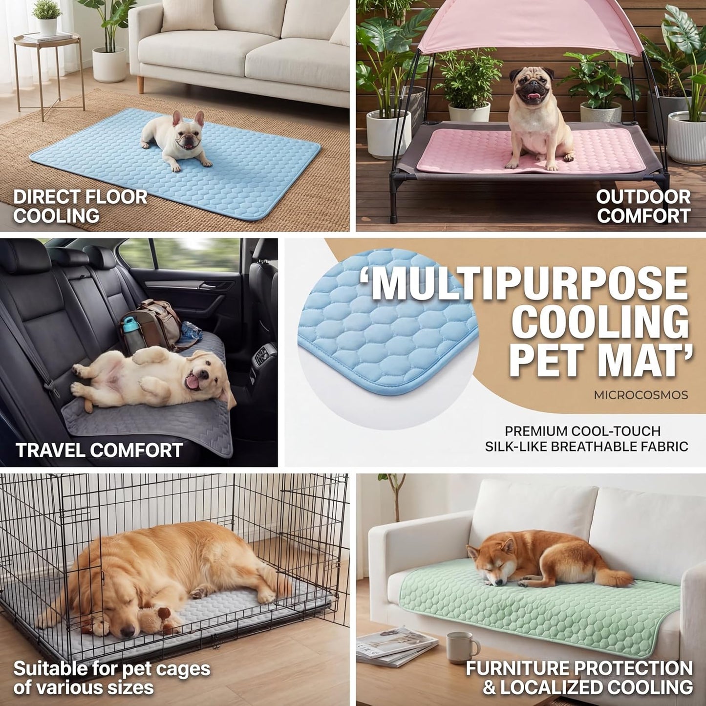 MICROCOSMOS Summer Cooling Mat & Sleeping Pad- Water Absorption Top, Materials Safe, Easy Carry, EZ Clean. Keep Cooling for Pets, Kids and Adults.(Blue, 28" x 22")