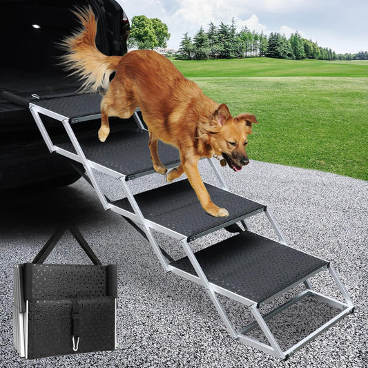 Dog Ramp for Car, 4-Step Folding Dog Stairs, Aluminum