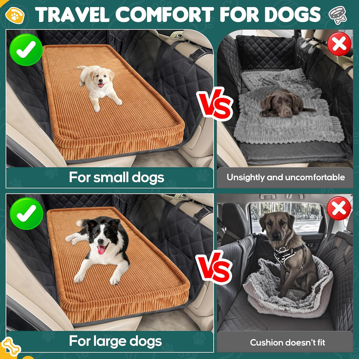 Dog Car Bed, Non-Slip Backseat Extender Pet Mat, Removable