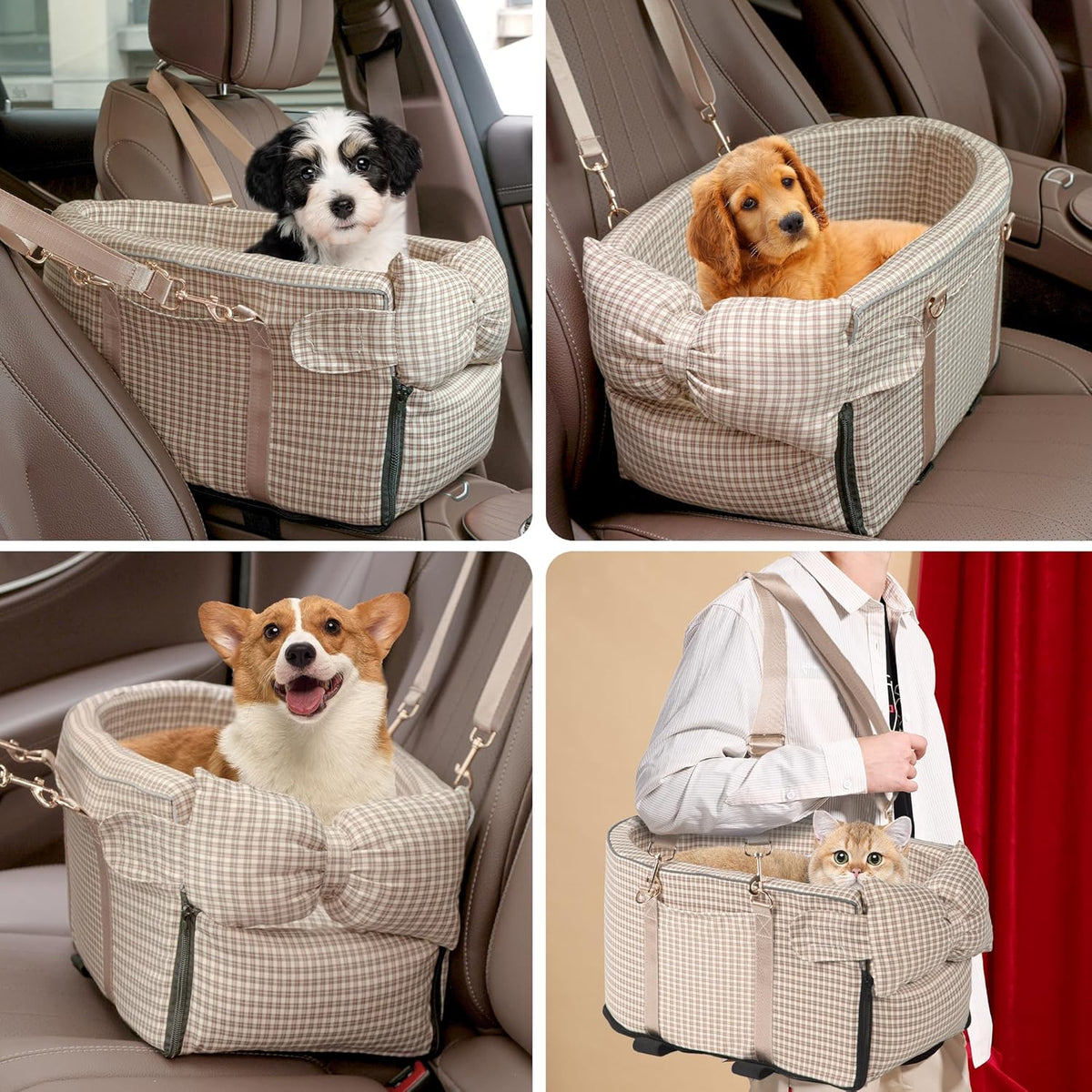 Center Console Dog Car Seat for Small Dog Removable Pet Car
