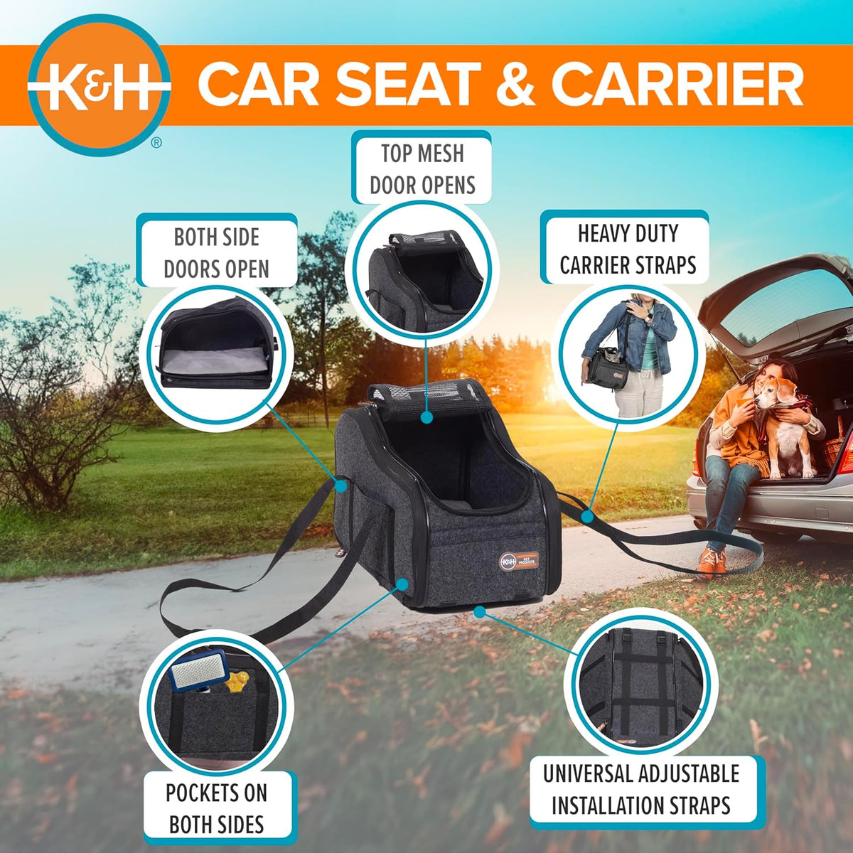 Center Console Dog Car Seat for Small Dogs & Cats, Secure