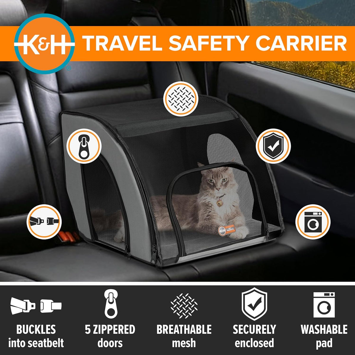 Enclosed Dog Cat Car Seat, Travel Safety Carrier , Dog