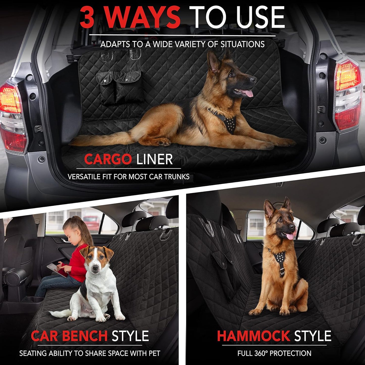 Waterproof Dog Car Seat Cover for Back Seat or Trunk, Car