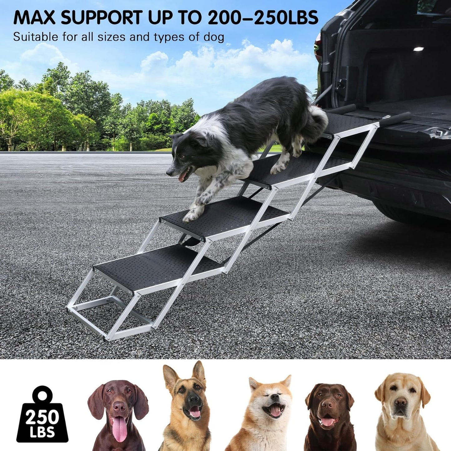 Dog Ramp for Car, 4-Step Folding Dog Stairs, Aluminum