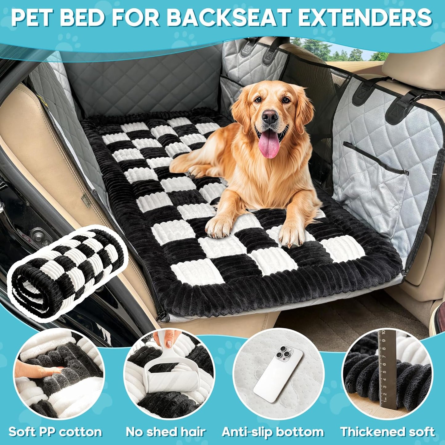 Dog Car Bed Mat, Non-Slip Backseat Extender Pet Blanket