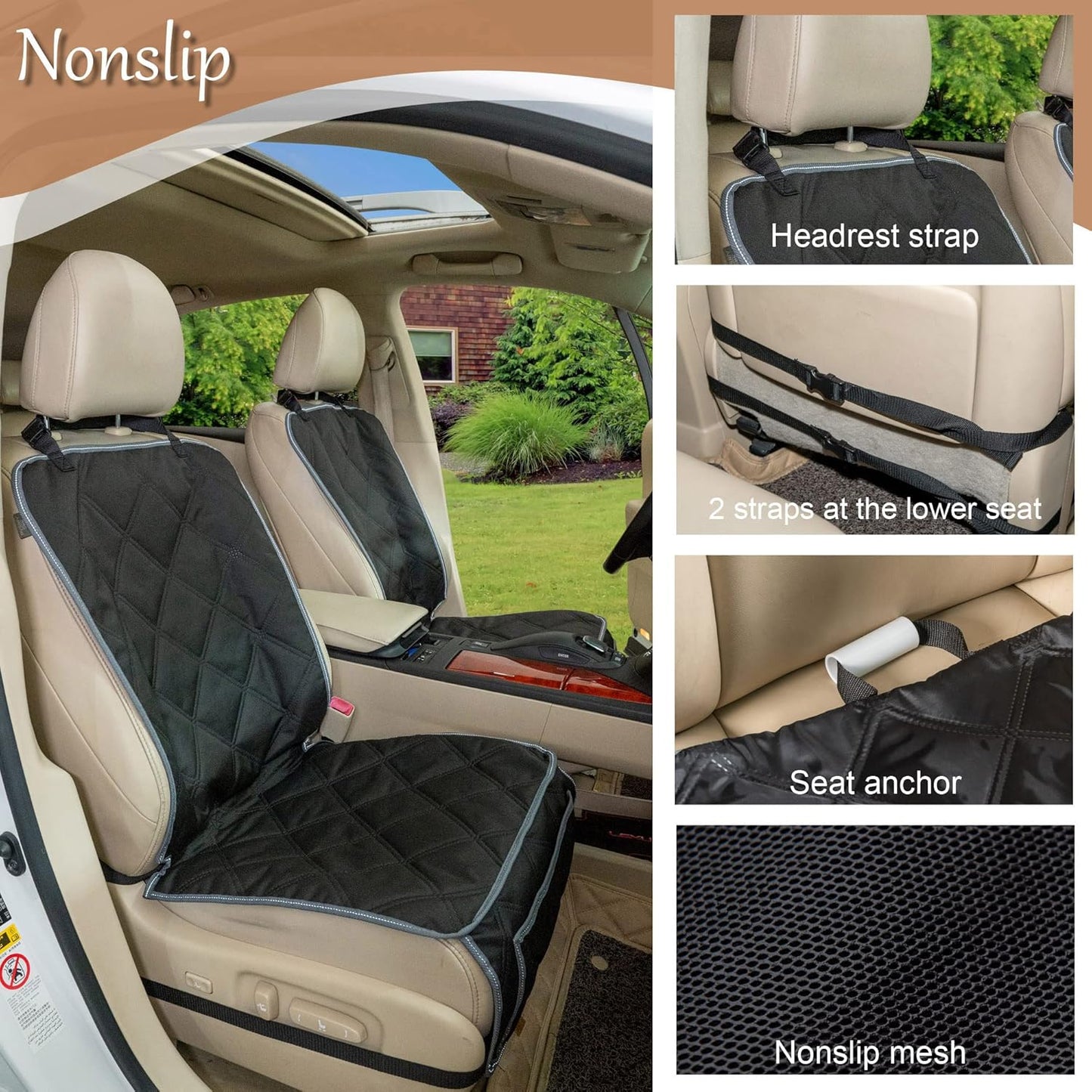 Dog Front Seat Covers for Cars, 2 Pack Waterproof Bucket