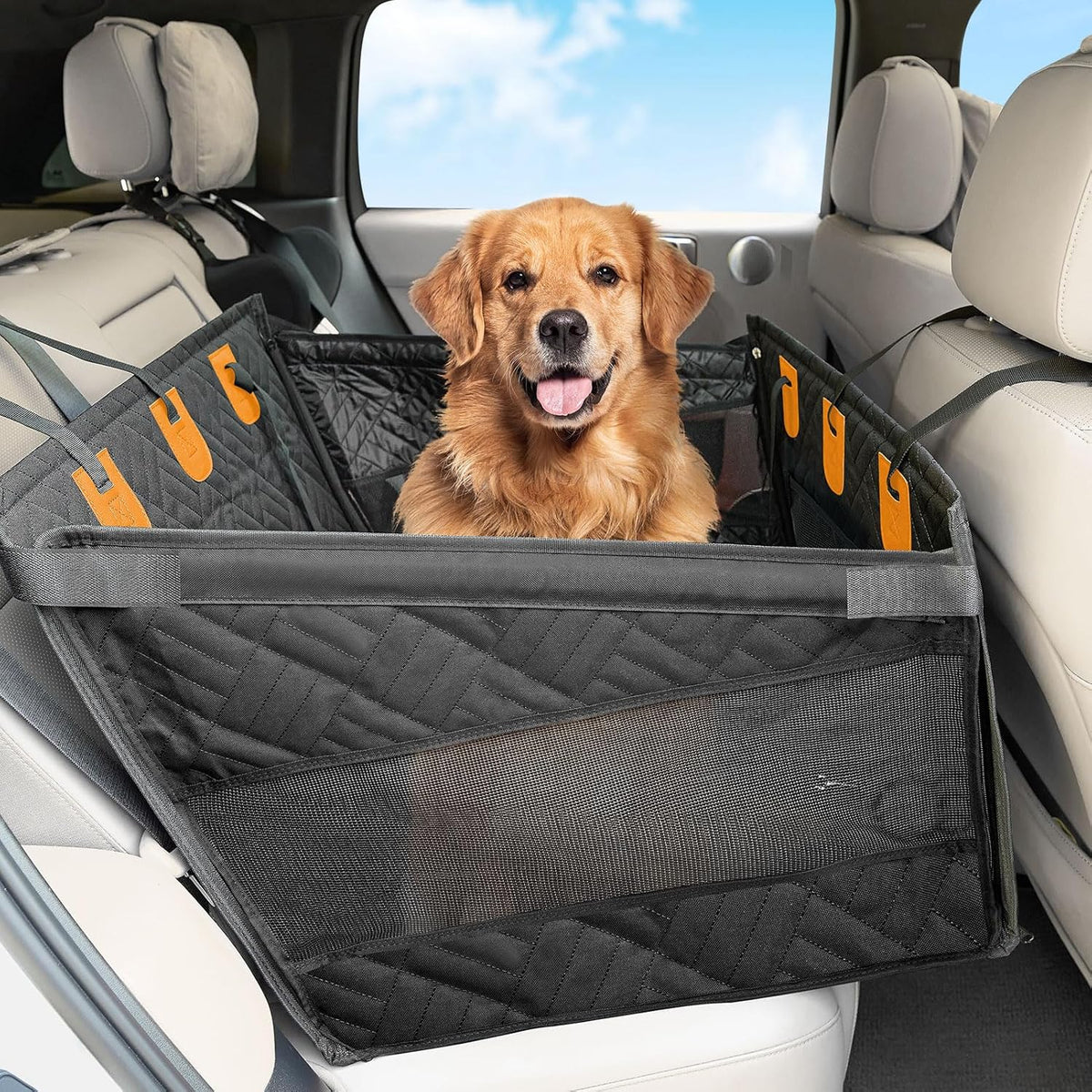 Dog Car Seat Cover for Medium Large Dogs, Hard Bottom Dog