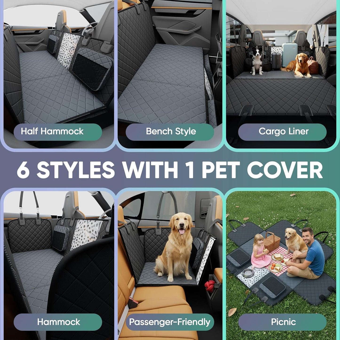 Hard Bottom Dog Car Seat Cover for Back Seat, 900D Oxford