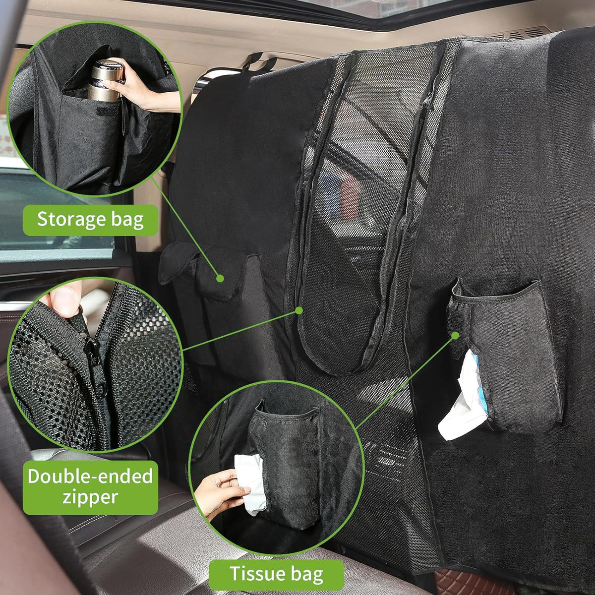 Dog Car Net Barrier for SUVs, Pet Barrier with Adjustable Rope and Storage Bag, Dog Fence Barrier for Car Front Seats, Car Divider for Driving Safely with Children & Pets