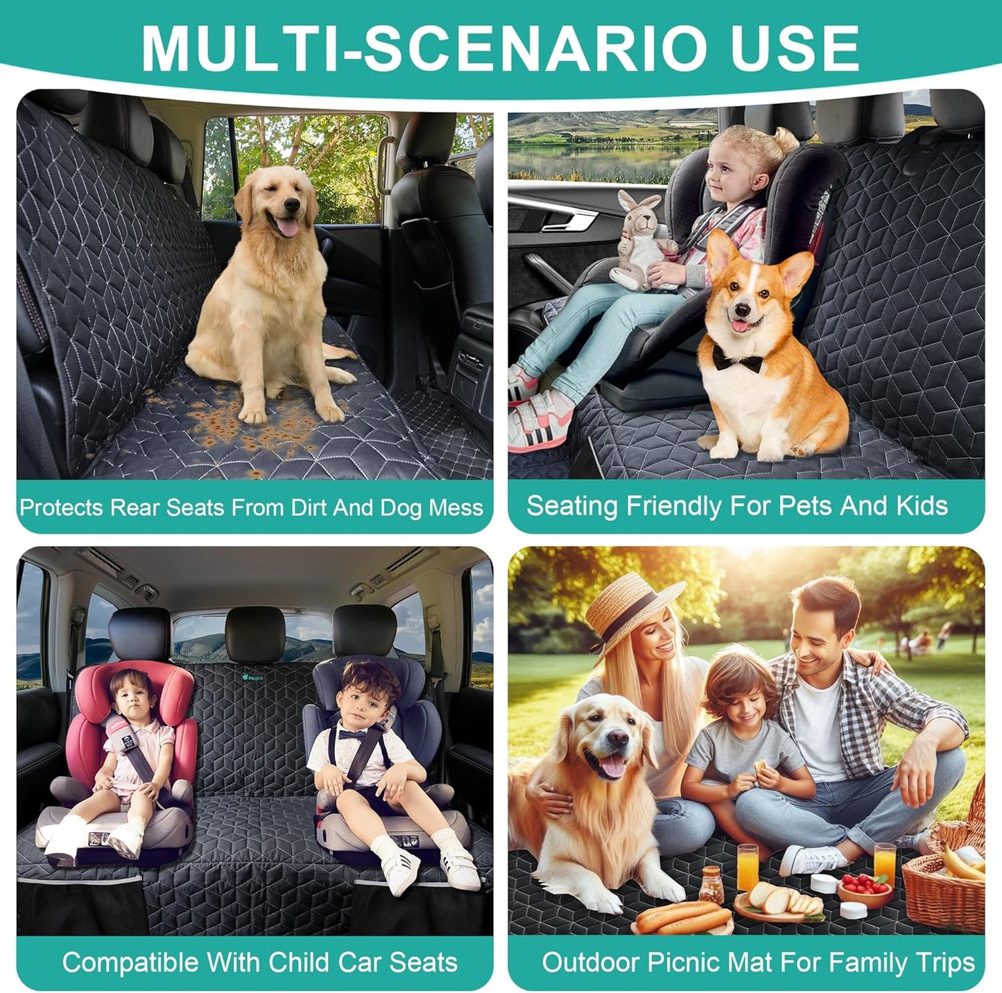 Dog Car Seat Covers for Back Seat,Waterproof Pet Bench Seat